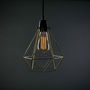 Hanging lamp-Filament Style-DIAMOND 1 - Suspension Or câble Noir Ø18cm | Lampe